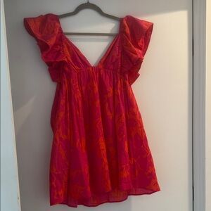 Olivaceous Red and Orange Mini Dress